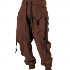 Outlet OUKU Men's Deer Sweatpants Joggers Pants Trousers Mid Waist Drawstring Elastic Waist Vintage Casual Outdoor Street Dailywear Pocket Spring Fall Winter 3D Print Dark red Blue khaki