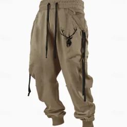 Outlet OUKU Men's Deer Sweatpants Joggers Pants Trousers Mid Waist Drawstring Elastic Waist Vintage Casual Outdoor Street Dailywear Pocket Spring Fall Winter 3D Print Dark red Blue khaki