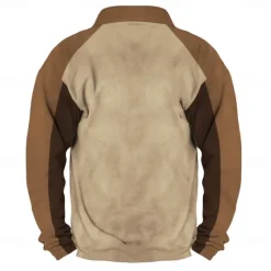OUKU Men's Deer Sweatshirt Quarter Zip Sweatshirt Long Sleeve Sweatshirt Stand Collar Quarter Zip Casual Vintage Retro 3D Print Vacation Going out Streetwear Half Zip Fall Winter Brown