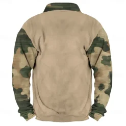 Discount OUKU Men's Deer Sweatshirt Quarter Zip Sweatshirt Long Sleeve Sweatshirt Stand Collar Quarter Zip Casual Vintage Retro 3D Print Vacation Going out Streetwear Half Zip Fall Winter Khaki