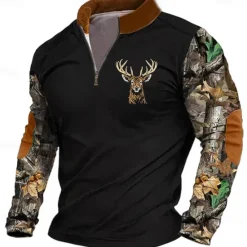Hot OUKU Men's Deer Sweatshirt Zip Sweatshirt Long Sleeve Sweatshirt Quarter Zip Daily Basic Print Sports Outdoor Travel Zip Up Spring & Fall
