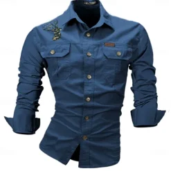 Best OUKU Men's Deer Work Shirt Western Shirt Cargo Shirt Long Sleeve Casual Sports & Outdoor Going out Winter Spring & Fall Turndown Print Black White Army Green Red Blue