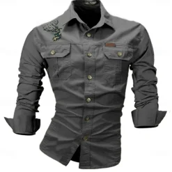 Best OUKU Men's Deer Work Shirt Western Shirt Cargo Shirt Long Sleeve Casual Sports & Outdoor Going out Winter Spring & Fall Turndown Print Black White Army Green Red Blue