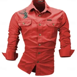 Best OUKU Men's Deer Work Shirt Western Shirt Cargo Shirt Long Sleeve Casual Sports & Outdoor Going out Winter Spring & Fall Turndown Print Black White Army Green Red Blue