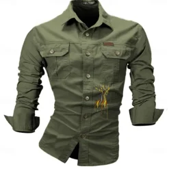Best OUKU Men's Deer Work Shirt Western Shirt Cargo Shirt Long Sleeve Casual Sports & Outdoor Going out Winter Spring & Fall Turndown Print Black White Army Green Red Blue