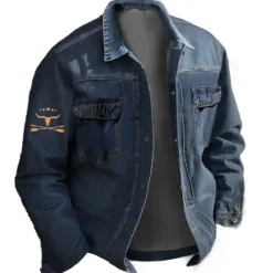 Clearance OUKU Men's Denim Coat Jean Jacket Denim Jacket Breathable Comfortable Casual Sports & Outdoor Going out Weekend Buttons Print Fall & Winter Turndown Long Sleeve Black Blue