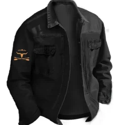 Clearance OUKU Men's Denim Coat Jean Jacket Denim Jacket Breathable Comfortable Casual Sports & Outdoor Going out Weekend Buttons Print Fall & Winter Turndown Long Sleeve Black Blue