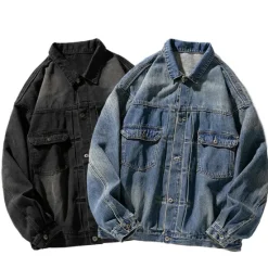 Clearance OUKU Men's Denim Coat Jean Jacket Denim Jacket Breathable Comfortable Casual Sports & Outdoor Going out Weekend Buttons Print Fall & Winter Turndown Long Sleeve Black Blue