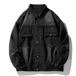 Clearance OUKU Men's Denim Coat Jean Jacket Denim Jacket Breathable Comfortable Casual Sports & Outdoor Going out Weekend Buttons Print Fall & Winter Turndown Long Sleeve Black Blue