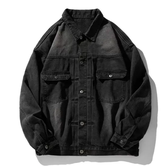 Clearance OUKU Men's Denim Coat Jean Jacket Denim Jacket Breathable Comfortable Casual Sports & Outdoor Going out Weekend Buttons Print Fall & Winter Turndown Long Sleeve Black Blue