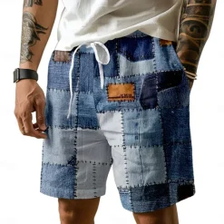 Outlet OUKU Men's Denim Color block stitching Swim Trunks Swim Shorts Board Shorts Mid Waist Hawaiian Casual Holiday Beach Drawstring with Mesh lining Elastic Waist Designer Clothing Apparel