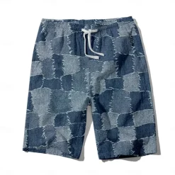 Outlet OUKU Men's Denim Color block stitching Swim Trunks Swim Shorts Board Shorts Mid Waist Hawaiian Casual Holiday Beach Drawstring with Mesh lining Elastic Waist Designer Clothing Apparel