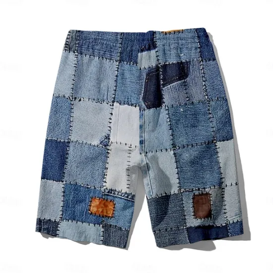 Outlet OUKU Men's Denim Color block stitching Swim Trunks Swim Shorts Board Shorts Mid Waist Hawaiian Casual Holiday Beach Drawstring with Mesh lining Elastic Waist Designer Clothing Apparel