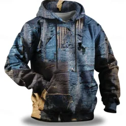 Discount OUKU Men's Denim Hoodies Sweatshirt Fashion Cool Long Sleeve Crew Neck Holiday Going out Streetwear Drawstring Fall Winter Designer Dark Blue