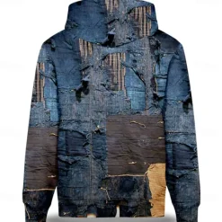 Discount OUKU Men's Denim Hoodies Sweatshirt Fashion Cool Long Sleeve Crew Neck Holiday Going out Streetwear Drawstring Fall Winter Designer Dark Blue