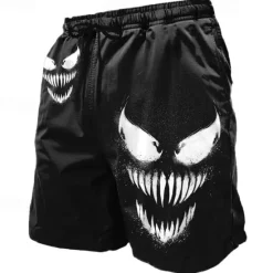 Clearance OUKU Men's Devil Smile Face Halloween Costumes Swim Trunks Swim Shorts Board Shorts Mid Waist Dark Punk Gothic Style Holiday Streetwear Side Pockets Mesh Lining Elastic Drawstring Waist Designer Clothing