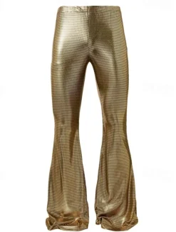 OUKU Men's Disco Pants Flared Pants Trousers Casual Pants Buttons Pocket Plain Comfort Party Stage Disco Lights Fashion Casual Micro-elastic Gold