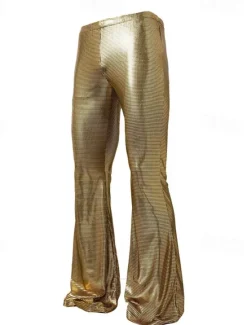 OUKU Men's Disco Pants Flared Pants Trousers Casual Pants Buttons Pocket Plain Comfort Party Stage Disco Lights Fashion Casual Micro-elastic Gold
