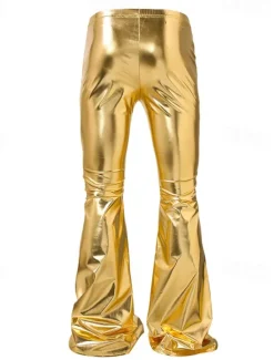 Best OUKU Men's Disco Pants Flared Pants Trousers Casual Pants Buttons Pocket Plain Comfort Party Stage Disco Lights Fashion Casual Micro-elastic Gold