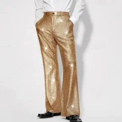 Best OUKU Men's Disco Pants Pocket Plain Comfort Breathable Vacation Daily Holiday Retro Vintage 1980s Silver Black