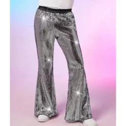 Online OUKU Men's Disco Pants Trousers Casual Pants Sequins Pocket Elastic Waist Plain Comfort Party Stage Disco Lights Vintage Glitters Silver Red Micro-elastic