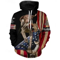 Outlet OUKU Men's Dog Graphic Prints National Flag Hoodie Hoodies Sweatshirt Streetwear Designer Long Sleeve Hooded Daily Sports Black And White Black Print Spring & Fall Designer