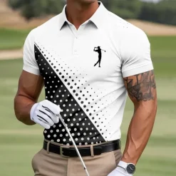 Online OUKU Men's Dot Golf Sports Polo Shirts Short Sleeve Polo Shirts Collared Shirts Business Casual Outdoor Athleisure Daily Wear 3D Print Summer White Pink Blue