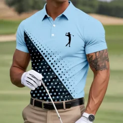 Online OUKU Men's Dot Golf Sports Polo Shirts Short Sleeve Polo Shirts Collared Shirts Business Casual Outdoor Athleisure Daily Wear 3D Print Summer White Pink Blue