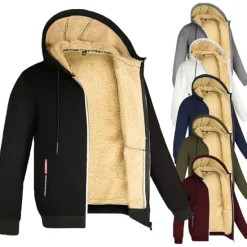 Clearance OUKU Men's Double Layer Fleece Hooded Jacket Sweat Jacket Black White Wine Army Green Navy Blue Hooded Solid Color Zipper Cool Casual Essential Winter Clothing Apparel Hoodies Sweatshirts Long