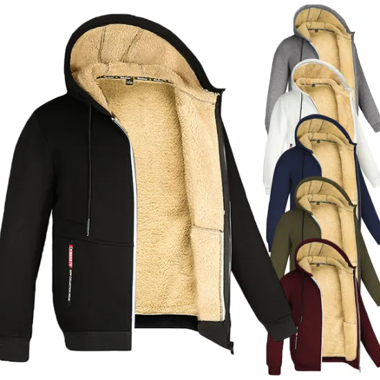 Clearance OUKU Men's Double Layer Fleece Hooded Jacket Sweat Jacket Black White Wine Army Green Navy Blue Hooded Solid Color Zipper Cool Casual Essential Winter Clothing Apparel Hoodies Sweatshirts Long