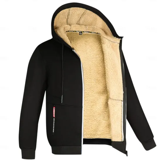 Clearance OUKU Men's Double Layer Fleece Hooded Jacket Sweat Jacket Black White Wine Army Green Navy Blue Hooded Solid Color Zipper Cool Casual Essential Winter Clothing Apparel Hoodies Sweatshirts Long