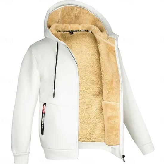 Clearance OUKU Men's Double Layer Fleece Hooded Jacket Sweat Jacket Black White Wine Army Green Navy Blue Hooded Solid Color Zipper Cool Casual Essential Winter Clothing Apparel Hoodies Sweatshirts Long