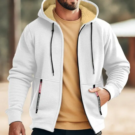 Clearance OUKU Men's Double Layer Fleece Hooded Jacket Sweat Jacket Black White Wine Army Green Navy Blue Hooded Solid Color Zipper Cool Casual Essential Winter Clothing Apparel Hoodies Sweatshirts Long