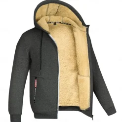 Clearance OUKU Men's Double Layer Fleece Hooded Jacket Sweat Jacket Black White Wine Army Green Navy Blue Hooded Solid Color Zipper Cool Casual Essential Winter Clothing Apparel Hoodies Sweatshirts Long