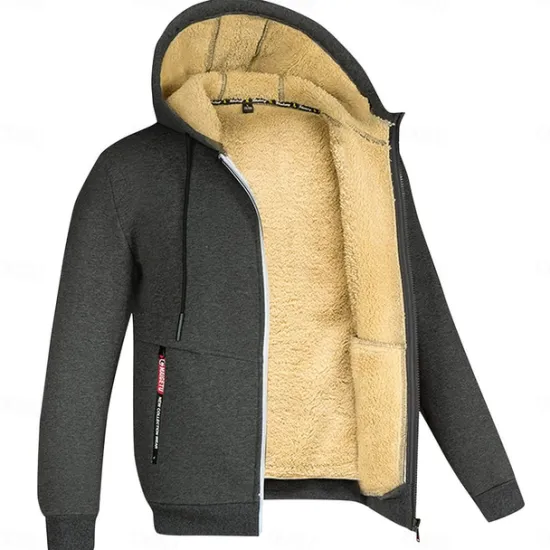 Clearance OUKU Men's Double Layer Fleece Hooded Jacket Sweat Jacket Black White Wine Army Green Navy Blue Hooded Solid Color Zipper Cool Casual Essential Winter Clothing Apparel Hoodies Sweatshirts Long