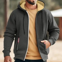 Clearance OUKU Men's Double Layer Fleece Hooded Jacket Sweat Jacket Black White Wine Army Green Navy Blue Hooded Solid Color Zipper Cool Casual Essential Winter Clothing Apparel Hoodies Sweatshirts Long
