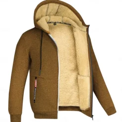 Clearance OUKU Men's Double Layer Fleece Hooded Jacket Sweat Jacket Black White Wine Army Green Navy Blue Hooded Solid Color Zipper Cool Casual Essential Winter Clothing Apparel Hoodies Sweatshirts Long