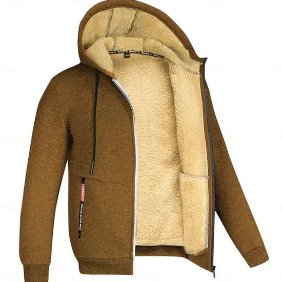 Clearance OUKU Men's Double Layer Fleece Hooded Jacket Sweat Jacket Black White Wine Army Green Navy Blue Hooded Solid Color Zipper Cool Casual Essential Winter Clothing Apparel Hoodies Sweatshirts Long