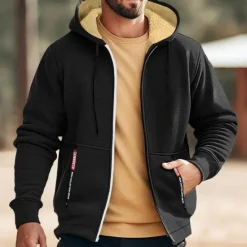 Clearance OUKU Men's Double Layer Fleece Hooded Jacket Sweat Jacket Black White Wine Army Green Navy Blue Hooded Solid Color Zipper Cool Casual Essential Winter Clothing Apparel Hoodies Sweatshirts Long