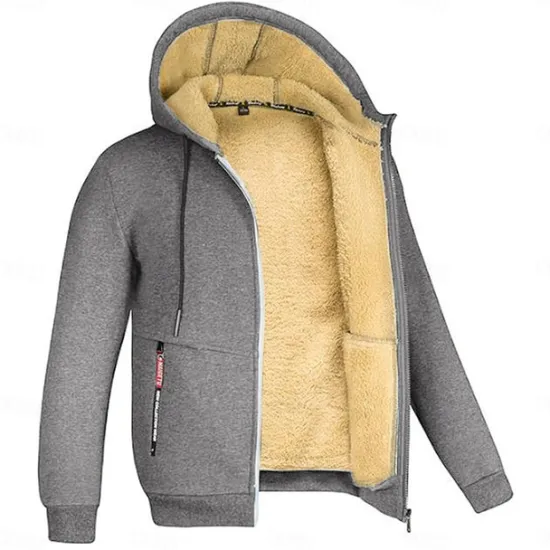 Clearance OUKU Men's Double Layer Fleece Hooded Jacket Sweat Jacket Black White Wine Army Green Navy Blue Hooded Solid Color Zipper Cool Casual Essential Winter Clothing Apparel Hoodies Sweatshirts Long
