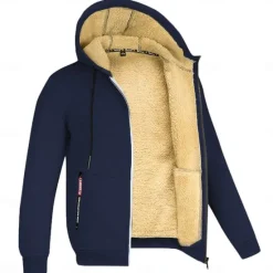 Clearance OUKU Men's Double Layer Fleece Hooded Jacket Sweat Jacket Black White Wine Army Green Navy Blue Hooded Solid Color Zipper Cool Casual Essential Winter Clothing Apparel Hoodies Sweatshirts Long
