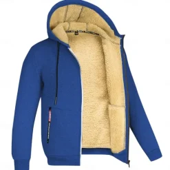Clearance OUKU Men's Double Layer Fleece Hooded Jacket Sweat Jacket Black White Wine Army Green Navy Blue Hooded Solid Color Zipper Cool Casual Essential Winter Clothing Apparel Hoodies Sweatshirts Long