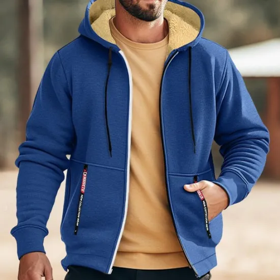 Clearance OUKU Men's Double Layer Fleece Hooded Jacket Sweat Jacket Black White Wine Army Green Navy Blue Hooded Solid Color Zipper Cool Casual Essential Winter Clothing Apparel Hoodies Sweatshirts Long