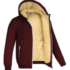 Clearance OUKU Men's Double Layer Fleece Hooded Jacket Sweat Jacket Black White Wine Army Green Navy Blue Hooded Solid Color Zipper Cool Casual Essential Winter Clothing Apparel Hoodies Sweatshirts Long