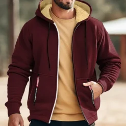 Clearance OUKU Men's Double Layer Fleece Hooded Jacket Sweat Jacket Black White Wine Army Green Navy Blue Hooded Solid Color Zipper Cool Casual Essential Winter Clothing Apparel Hoodies Sweatshirts Long