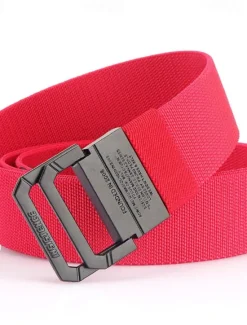 Clearance OUKU Men's Double-ring Buckle Belt Waist Belt Black Red Alloy Durable Adjustable Plain Outdoor Daily
