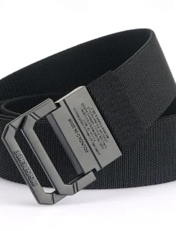 Clearance OUKU Men's Double-ring Buckle Belt Waist Belt Black Red Alloy Durable Adjustable Plain Outdoor Daily