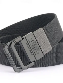 Clearance OUKU Men's Double-ring Buckle Belt Waist Belt Black Red Alloy Durable Adjustable Plain Outdoor Daily