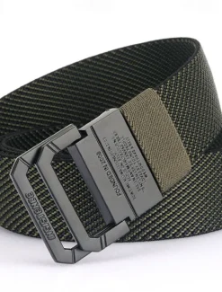 OUKU Men's Double-ring Buckle Belt Waist Belt Black Kakhi Alloy Durable Adjustable Plain Outdoor Daily