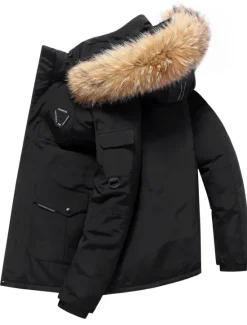 Best OUKU Men's Down Jacket Puffer Jacket Parka Fur Trim Work Daily Wear Long Casual Daily Casual Warm Winter Pure Color Black White Red Puffer Jacket